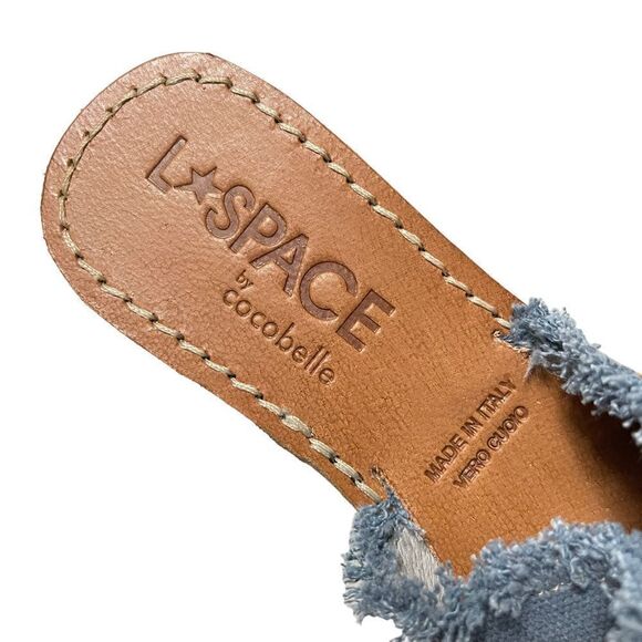 L*SPACE Cocobelle Sun Denim Fringe Slide Sandals 6 - Picture 7 of 9
